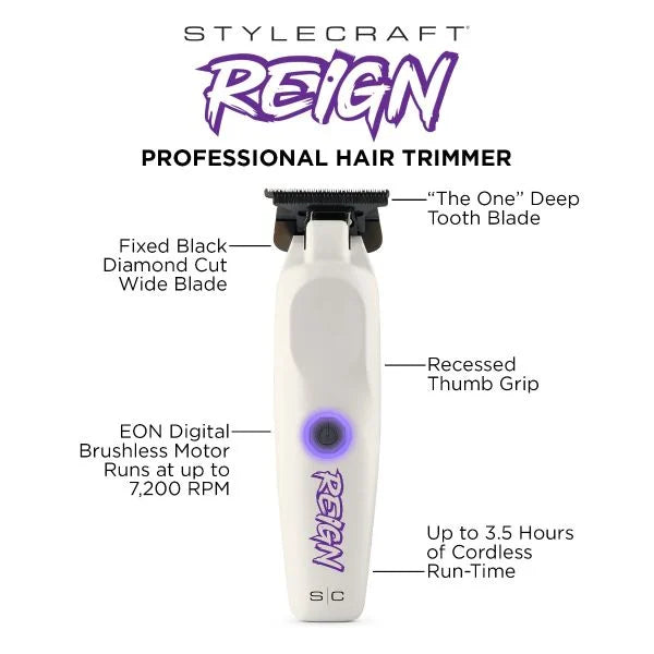 StyleCraft Reign Professional Hair Trimmer with EON Digital Brushless Motor