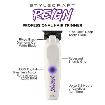 StyleCraft Reign Professional Hair Trimmer with EON Digital Brushless Motor