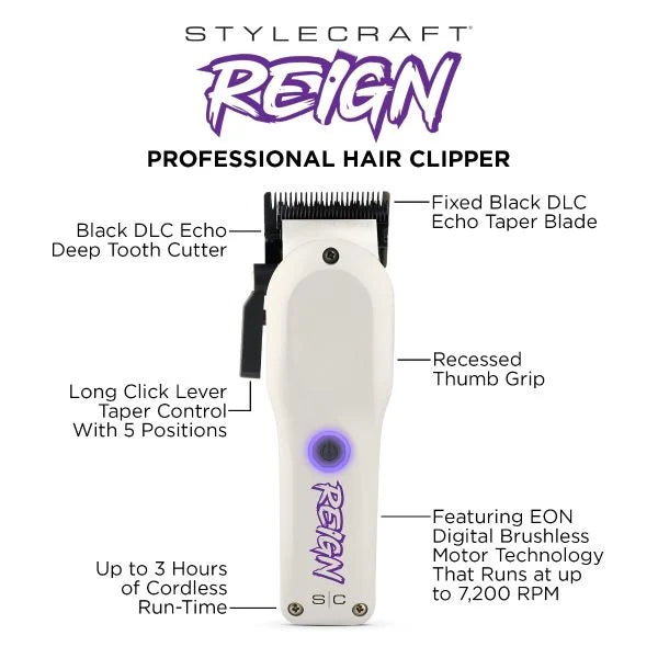 StyleCraft Reign Professional Hair Clipper with EON Digital Brushless Motor