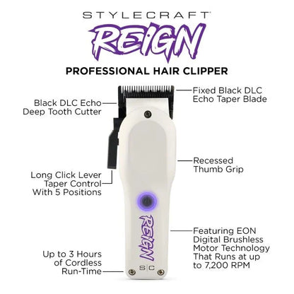 StyleCraft Reign Professional Hair Clipper with EON Digital Brushless Motor