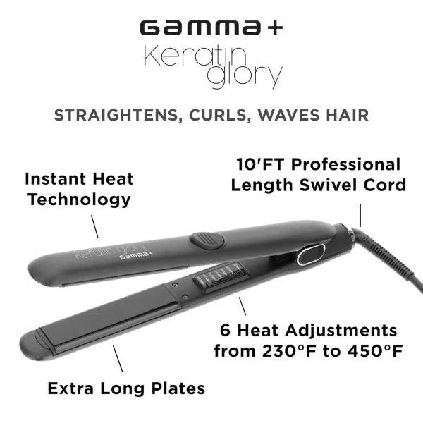 Gamma+ Keratin Glory Hair Straightening Iron Black